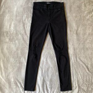 Express High Rise Black Skinny Jeans with Distressed Details
